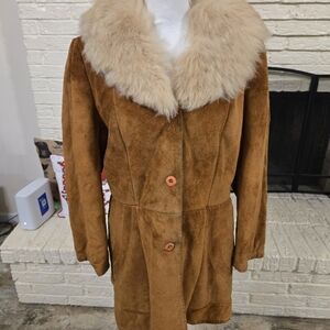 Leatherscapade Penny Lane Vintage Genuine Leather Shag Collar Coat Medium (5918)